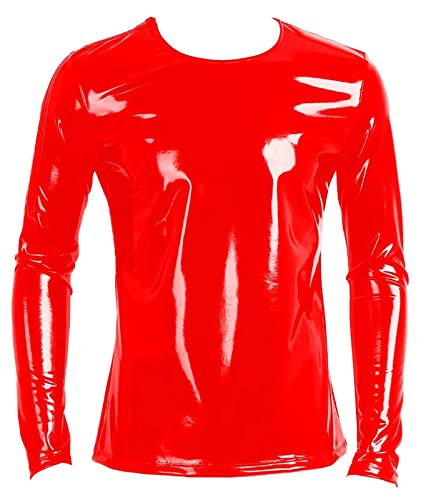 AIEOE Herren Lackleder Jacke Slim Fit Wetlook Glänzend Langarmshirt Club Oberteil Rot 02 Herstellergröße 5XL/ EU Größe XL von AIEOE