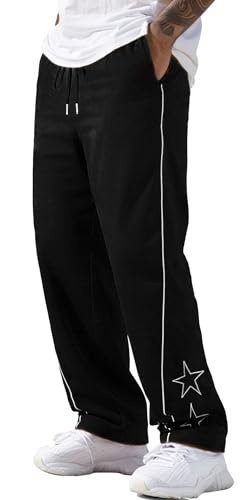 AIEOE Herren Lange Hose Lässige Weite Sporthose Vintage Klassische Sweathose Leich Kordelzug Trainingshose EU M (Asie L) von AIEOE