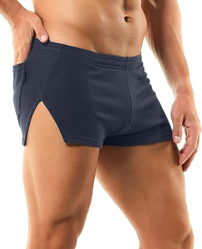 AIEOE Herren Laufshorts Sehr Kurz Slip-Shorts Baumwolle Kurze Hose Zuhause Sport Shorts mit Seitenschlitz Fitness Training Running Sweatshorts - XL von AIEOE