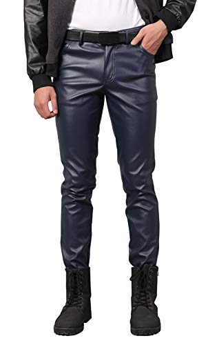 AIEOE Herren Lederjeans Winter PU Lederhose wasserdichte und Winddichte Bikerhose Dunkelblau Größe 32 von AIEOE