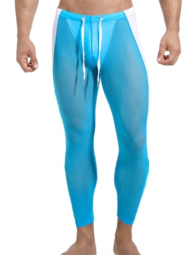 AIEOE Herren Leggings Transparent Netz Hose Weich Stretch Jogginghose Muskel Sport Unterhosen Mesh Durchsichtig Unterwäsche Hose Lang Eng - XL von AIEOE