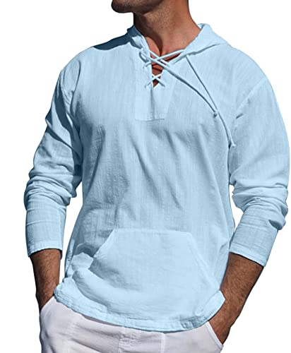 AIEOE Herren Leinen Langarmshirt Baumwolle Hoodie Dünn Atmungsaktiv Leinenhemd mit Kapuze Freizeithemd Frühling Herbst Hemd Leicht Casual Shirt - L von AIEOE