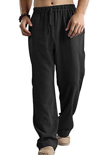 AIEOE Herren Leinenhose Lang Loose Fit Leichte Freizeithose Sommerhose Atmungsaktiv Yoga Strandhose von AIEOE