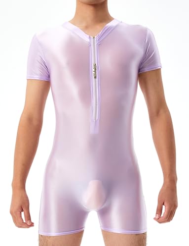 AIEOE Herren Leotard Bodysuit Öl Glänzend Playsuit Einteiler Stretch Bodysuit Slim Fit Jumpsuit Unterhemden Dünne Transparent Singlet Bodycon Bodys für Nachtclub M von AIEOE