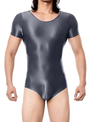 AIEOE Herren Leotard Bodysuit Öl Glänzend Playsuit Einteiler Stretch Overall Slim Fit Jumpsuit Unterhemden M von AIEOE