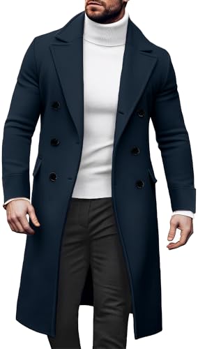 AIEOE Herren Mantel Slim Fit Lang Wintermantel Zweireiher Revers Trenchcoat Casual Business Herrenmantel Herbst Winter Mantel Jacke - EU M von AIEOE