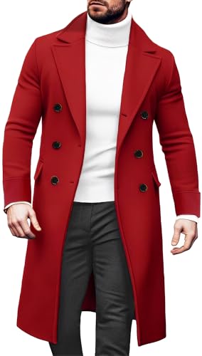 AIEOE Herren Mantel Slim Fit Lang Wintermantel Zweireiher Revers Trenchcoat Casual Business Herrenmantel Herbst Winter Mantel Jacke - EU M von AIEOE