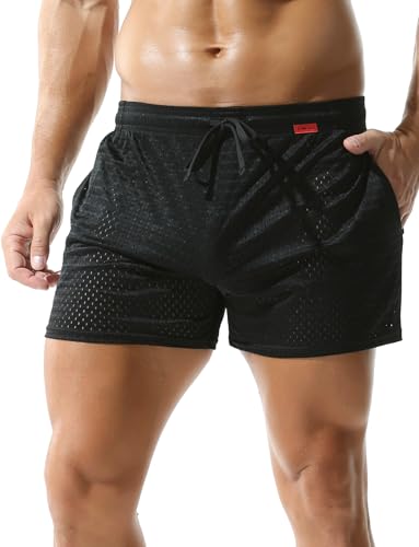 AIEOE Herren Mesh Shorts Locker Leicht Sportshorts Fishnetz Kurze Hose Kordelzug Netz Boxershorts mit Taschen S von AIEOE