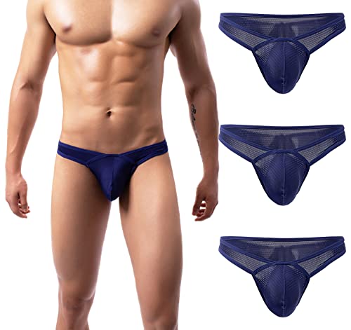 AIEOE Herren Minislip mit Allover Luftlöchern Low Waist Tanga Slip Unterhose Weich und Atmungsaktiv 3er Pack Dunkelblau A Größe L von AIEOE