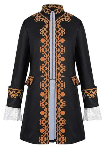 AIEOE Herren Mittelalter Jacke Punk Retro Frack Jacke Langarm Steampunk Mantel Smocking mit Taschen XXL von AIEOE