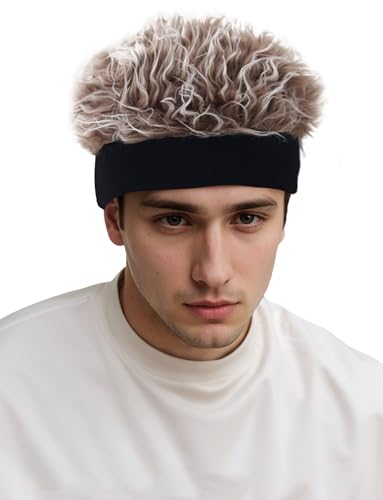 AIEOE Herren Mütze mit Haaren Männer Perücke Kurze Frisur Hip-Hop-Mütze für Party Fasching Karneval Braun von AIEOE