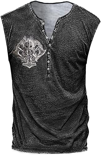 AIEOE Herren Muskelshirt 3D Druck Vintage Retro T-Shirt Ärmellos Dünn Tank Top Weich Rundhals Sommer Tops Totenkopf Muster Streetwear Oberteil mit Knöpfen - 3XL von AIEOE