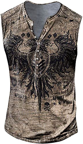 AIEOE Herren Muskelshirt 3D Druck Vintage Retro T-Shirt Ärmellos Dünn Tank Top Weich Rundhals Sommer Tops Totenkopf Muster Streetwear Oberteil mit Knöpfen - L von AIEOE