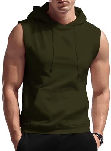 AIEOE Herren Muskelshirt Sport Ärmelloses Hoodie Tank Top mit Kapuze Handytasche für Gym Fitness Training Bodybuilding - EU S (Asie M) von AIEOE