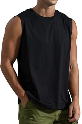 AIEOE Herren Muskelshirt Sport Sommer Tank Top Locker Baumwolle Ärmelloses T-Shirt Gym Fitness Männer Tops Leicht Dünn Oberteil Atmungsaktiv Einfarbig - EU XL (Asie 2XL) von AIEOE