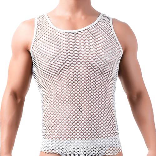 AIEOE Herren Muskelshirt ohne Arm Sexy Unterhemd Männer Mesh Top Fishnetz Oberteil Party Outfit Weiß 03 L AIEOE Herren Muskelshirt ohne Arm Sexy Unterhemd Männer Mesh Top Fishnetz Oberteil Party Outfit Weiß 03 L von AIEOE