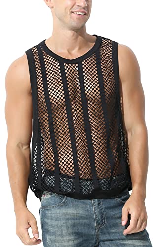 AIEOE Herren Muskelshirts Fischnetz Tank Tops Männer Ärmellos Unterhemd Fischnetzhemd ohne Arm Schwarz XL von AIEOE