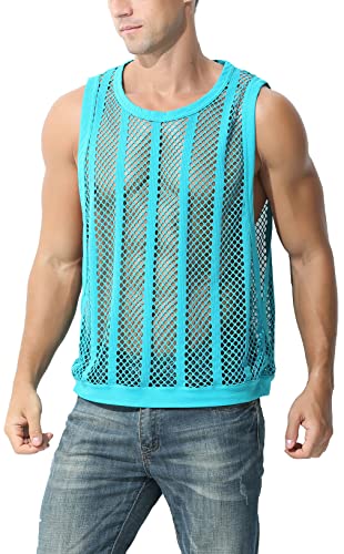 AIEOE Herren Muskelshirts Fischnetz Tank Tops Männer Ärmellos Unterhemd Fischnetzhemd ohne Arm Türkis M von AIEOE