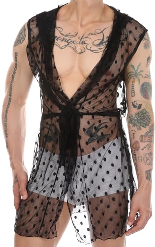 AIEOE Herren Nachtwäsche Ärmellos Bademäntel Schlafanzug mit Kapuze Baderobe Schwarz ohne Unterhose 01 M von AIEOE