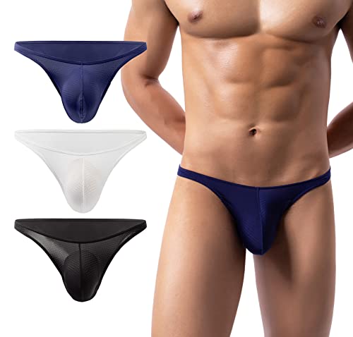 AIEOE Herren Netz Slips Mesh Unterwäsche Stretch Briefs Männer Bikini Unterhose mit Beutel 3 Stück 01 Größe M von AIEOE