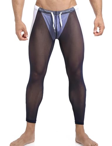 AIEOE Herren Netzunterhosen Männer Legging Transparent Dehnbare Hose Lang für Workout Fitnessstudio Dunkelblau Größe M von AIEOE
