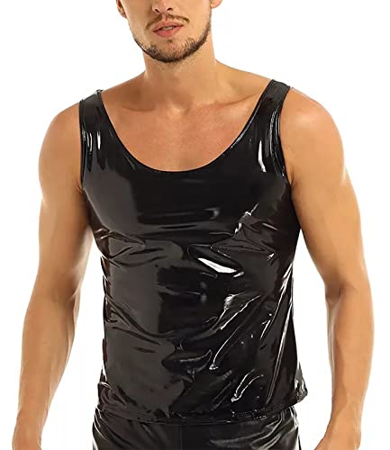 AIEOE Herren PVC Tank Top Sexy Glänzend Muskelshirt Ärmellose T-Shirt Slim Fit Schwarz 03 Herstellergröße 3XL/ EU Größe L von AIEOE