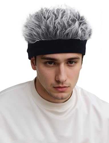 AIEOE Herren Perücke Mütze mit Haaren Männer Kurze Frisur Hip-Hop-Mütze für Party Fasching Karneval Grau von AIEOE