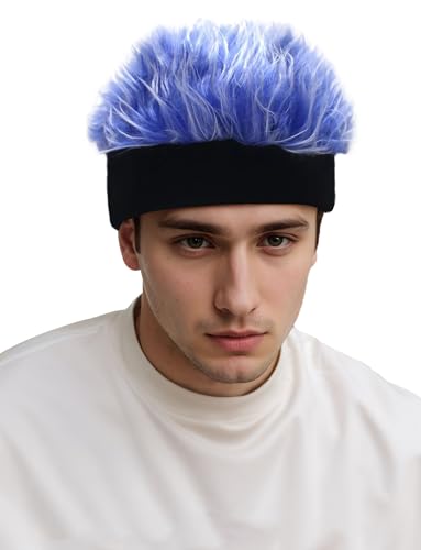 AIEOE Herren Perücke mit Mütze Neuartige Strickmütze mit Kurzen Haare Weiche Innenseite Haubenperücke Blau von AIEOE