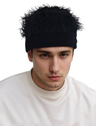 AIEOE Herren Perücke mit Mütze Neuartige Strickmütze mit Kurzen Haare Weiche Innenseite Haubenperücke Schwarz von AIEOE