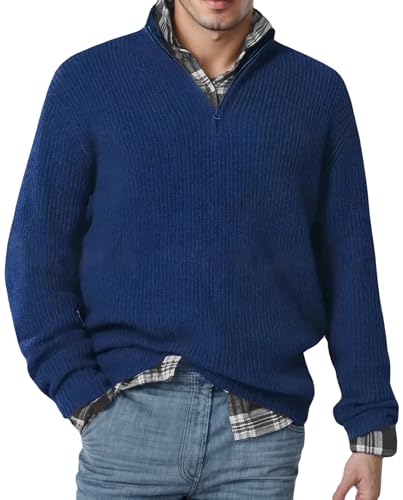 AIEOE Herren Pullover Gestrickt Winterpullover mit Quarter Zip Business Oberteil Blau XL von AIEOE