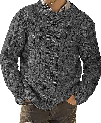 AIEOE Herren Pullover mit Zopfmuster Rundhalspullover Männer Strickpullover für Herbst und Winter Dunkelgrau Herstellergröße M/EU Größe S von AIEOE