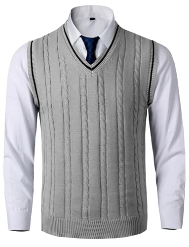 AIEOE Herren Pullunder V-Ausschnitt Strickweste Elegant Ärmellos Pullover Regular Fit Freizeit Business West Zopfmuster für Männer - EU L (Asie 2XL) von AIEOE