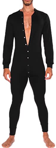 AIEOE Herren Pyjama Lang Einteiler Schlafanzug Jumpsuit Strampler Nachtwäsche Hausanzug mit Streifen-Design und Knopfleiste von AIEOE