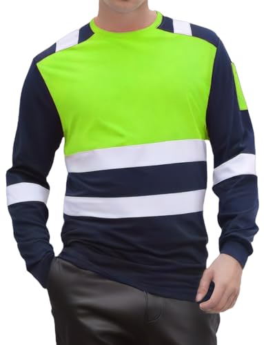 AIEOE Herren Reflektorshirt Hochsichtbare Warnshirt Mesh Atmungsaktiv Warnschutzshirt Langarm Arbeits Warnshirt Hi Vis T-Shirts Gelb EU XXL (Asie 3XL) von AIEOE