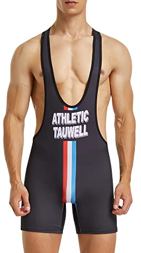 AIEOE Herren Ringertrikot Ringeranzug Wrestling Singlet Trikot Sport Jumpsuit Jockstrap Leotard Athletic Supporters Gewichtheben Jock Bodysuit Einteilige Ärmellose - L von AIEOE