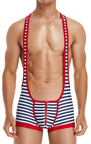 AIEOE Herren Ringertrikot Ringeranzug Wrestling Singlet Trikot Sport Jumpsuit Jockstrap Leotard Athletic Supporters Gewichtheben Jock Bodysuit Einteilige Ärmellose - L von AIEOE