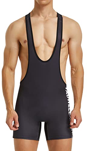 AIEOE Herren Ringertrikot Ringeranzug Wrestling Singlet Trikot Sport Jumpsuit Jockstrap Leotard Athletic Supporters Gewichtheben Jock Bodysuit Einteilige Ärmellose - XXL von AIEOE