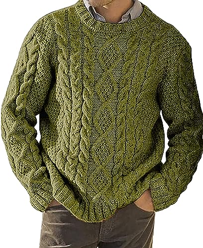 AIEOE Herren Rippstrickpullover Regular Fit Rundhalsausschnitt Pulli Langarm Sweater Dunkelgrün Herstellergröße M/EU Größe S von AIEOE