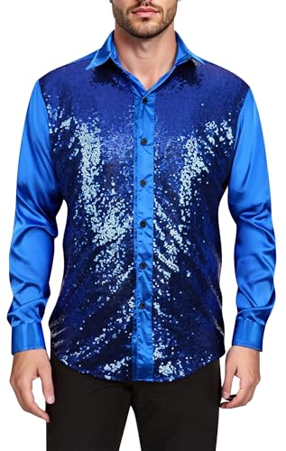 AIEOE Herren Satin Hemd Glänzende Knopf Bluse 70er Disco Oberteile Tops Langarm Shiny Hemdbluse für Party L AIEOE Herren Satin Hemd Glänzende Knopf Bluse 70er Disco Oberteile Tops Langarm Shiny Hemdbluse für Party L von AIEOE