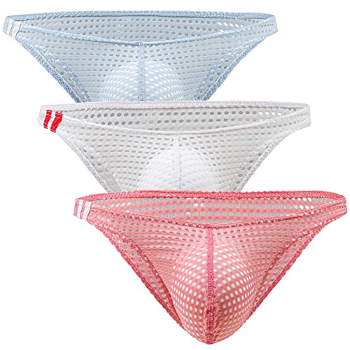 AIEOE Herren Sexy Unterwäsche Netz Slip Mesh Underwear Briefs mit Ausbuchtung 3er Pack 01 XL von AIEOE