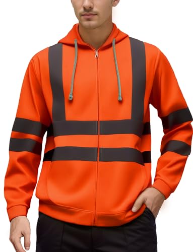 AIEOE Herren Sicherheitsjacke Winter Outdoor Warnjacke Hi-Viz Warnschutzjacke mit Innenfleece Hoodie Pullover Jacke Warnschutz Arbeitsjacke Reißverschluss Reflektoren Sweatshirt - XXL von AIEOE