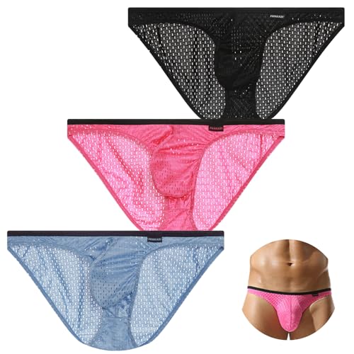 AIEOE Herren Slip Durchsichtig Mesh Unterhose Leicht Bikini Männerwäsche Schwarz-Rosa-Blau Herstellergröße M/EU S von AIEOE