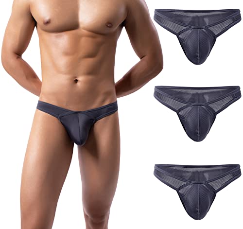 AIEOE Herren Slips Atmungsaktiv Tanga Slip mit Ausbuchtung Low-Rise Weiche Unterhose 3er Pack Grau A Größe L von AIEOE