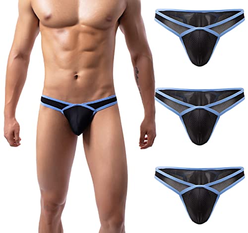 AIEOE Herren Slips Atmungsaktiv Tanga Slip mit Ausbuchtung Low-Rise Weiche Unterhose 3er Pack Schwarz A Größe L von AIEOE