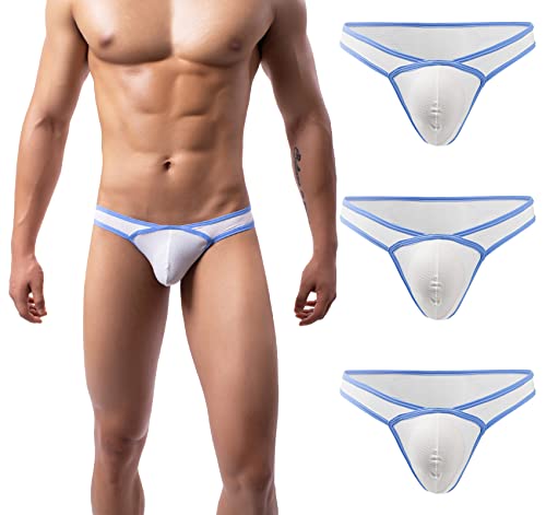 AIEOE Herren Slips Atmungsaktiv Tanga Slip mit Ausbuchtung Low-Rise Weiche Unterhose 3er Pack Weiß A Größe M von AIEOE
