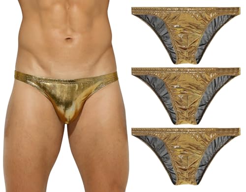 AIEOE Herren Slips in Leder-Optik Glänzende Unterwäsche Sexy Unterhose Pouch Briefs Gold A x 3 M von AIEOE