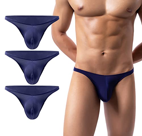 AIEOE Herren Slips mit Allover luftlöchern Atmungsaktive Mini Slips Männer Weiche Unterhose 3er Pack Blau L von AIEOE