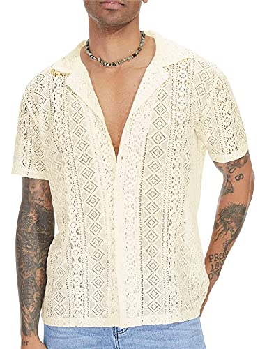 AIEOE Herren Spitze Hemd Sommer Kurzarm Transparent T-Shirt Freizeithemd Männer Lace Shirts V-Ausschnitt Spitzenhemd Lässig Sommerhemd - L AIEOE Herren Spitze Hemd Sommer Kurzarm Transparent T-Shirt Freizeithemd Männer Lace Shirts V-Ausschnitt Spitzenhemd Lässig Sommerhemd - L von AIEOE