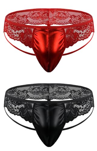 AIEOE Herren Spitzen G-String 2er Set Mini Slips Leder Pouch Unterhosen Tanga Sissy Netz Unterhosen Pantys AIEOE Herren Spitzen G-String 2er Set Mini Slips Leder Pouch Unterhosen Tanga Sissy Netz Unterhosen Pantys von AIEOE
