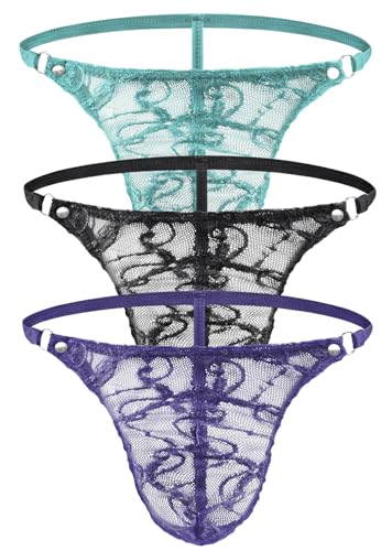 AIEOE Herren Spitzen G-String 3er Set Mini Slips Lace Pouch Unterhosen Tanga Sissy Netz Unterhosen Pantys XL von AIEOE